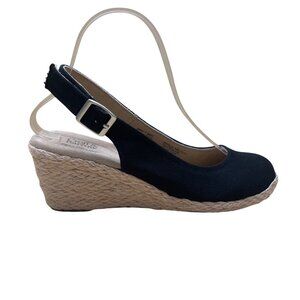 Croft & Barrow Women’s Black Wedge Espadrille Tecomfort Slingback Sandals Size 7